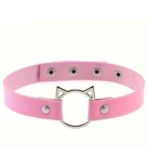 Pink Kitty Cat Choker Necklace